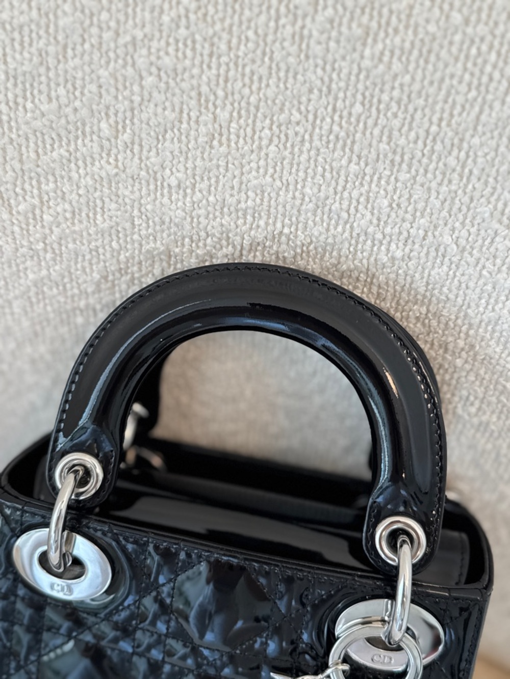 CHRISTIAN DIOR 2023 Mini Lady Dior Bag Black Patent Cannage Calfskin - Picture 6 of 16